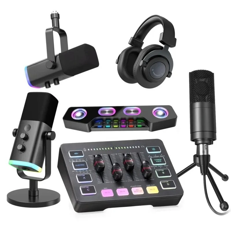 Podcast Equipment Kit for Monitoring Headphones Sound Card Recording Audio Mixer with Microphone
Podcast Equipment Kit for Monitoring Headphones Sound Card Recording Audio Mixer with Microphone