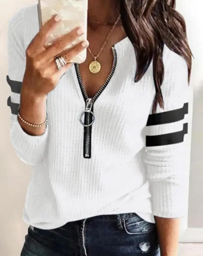 Fashion Woman Blouse 2024 Spring Striped Print Zipper Front Long Sleeve Casual Round Neck Daily T-Shirt Top Y2K Clothes
Fashion Woman Blouse 2024 Spring Striped Print Zipper Front Long Sleeve Casual Round Neck Daily T-Shirt Top Y2K Clothes