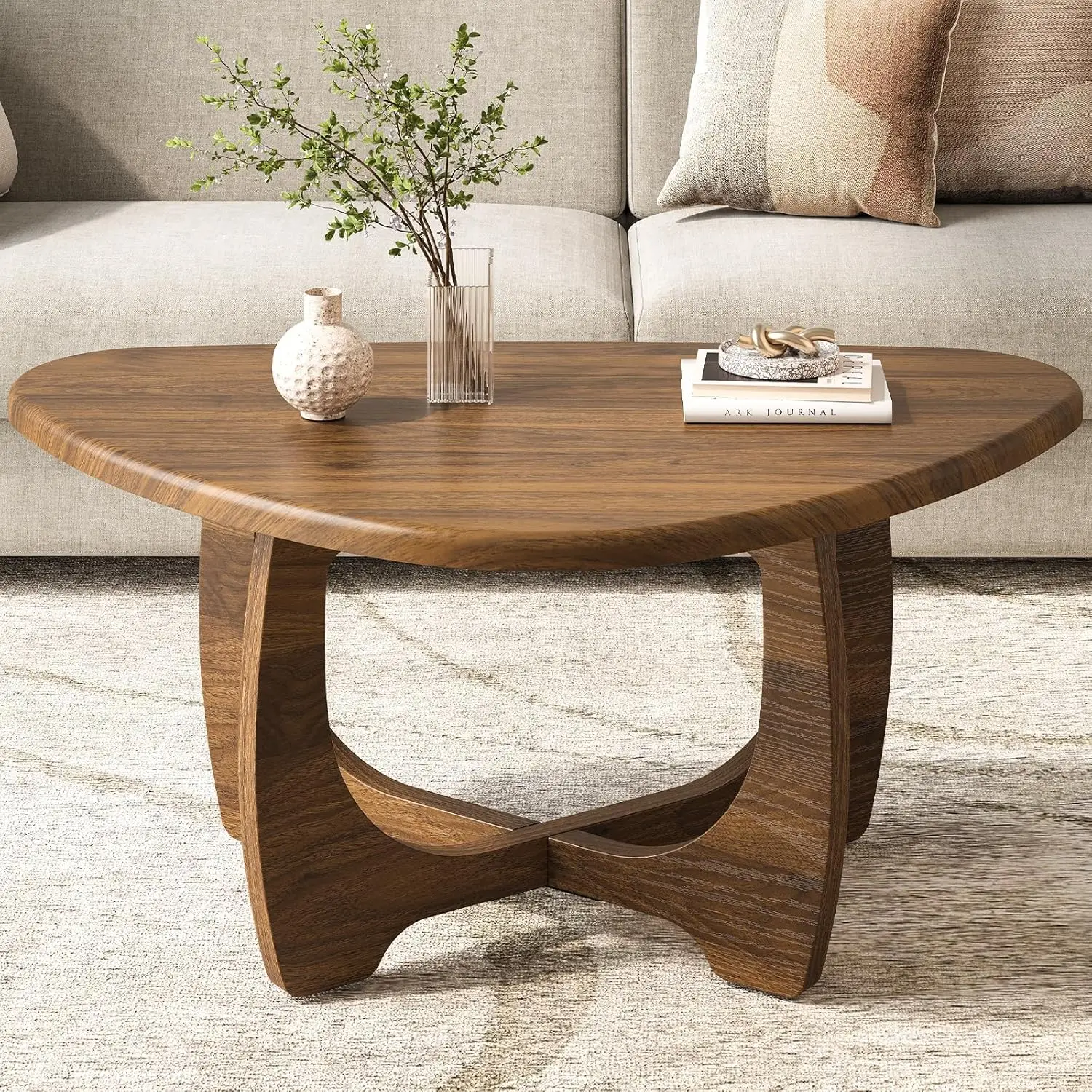 35.8" Triangle Coffee Table - Mid Century Modern Wood Oval Tea Table with Solid Legs for Living Room, Bedroom, Walnut
35.8" Triangle Coffee Table - Mid Century Modern Wood Oval Tea Table with Solid Legs for Living Room, Bedroom, Walnut