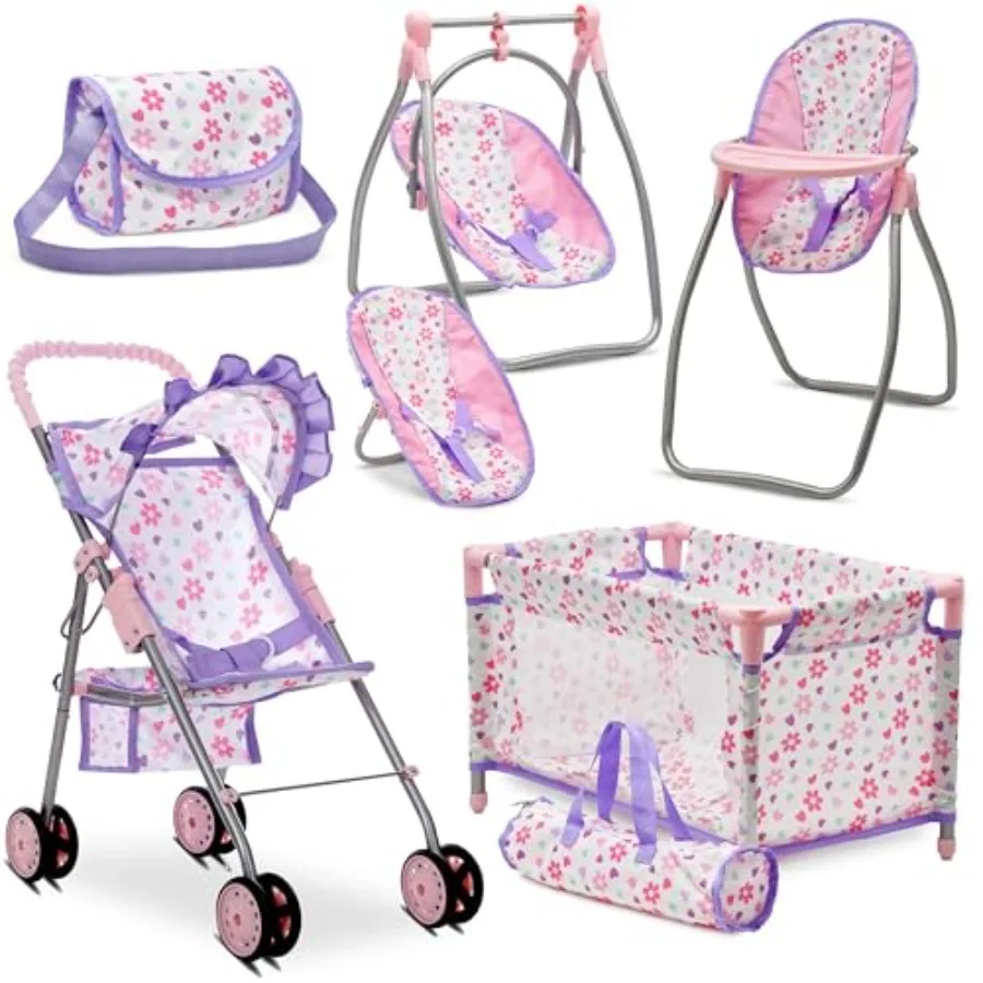 Baby Doll Stroller Bed and Swing Nursery Playset Baby Doll Accessories Furniture Set Convertible High Chair Diaper Bag Role Pla
Baby Doll Stroller Bed and Swing Nursery Playset Baby Doll Accessories Furniture Set Convertible High Chair Diaper Bag Role Pla