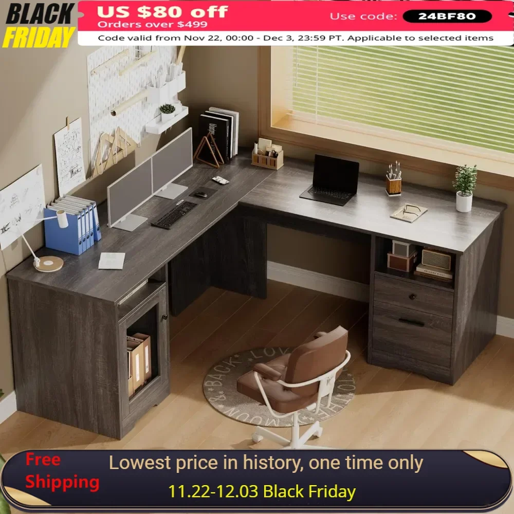 60 Inch L Shaped Desk with File Drawer,Storage Drawers & Cabinet,Large Office Desk with Power Outlets,Wood Executive Office Desk
60 Inch L Shaped Desk with File Drawer,Storage Drawers & Cabinet,Large Office Desk with Power Outlets,Wood Executive Office Desk