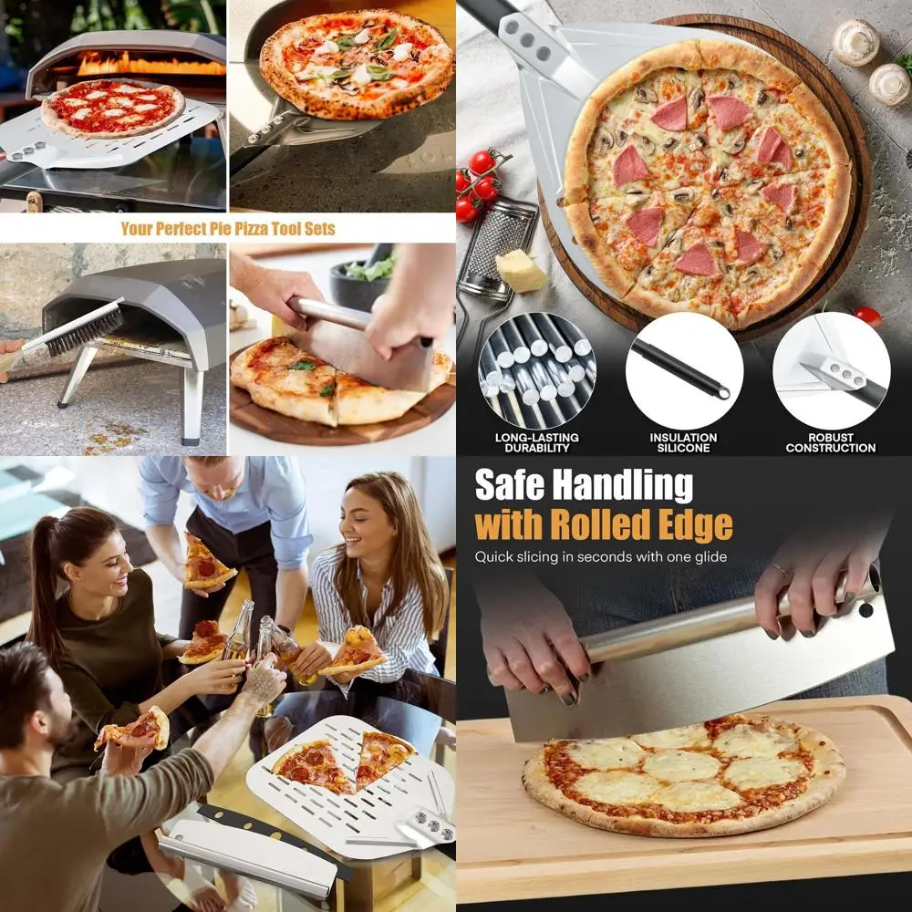 Essential 4-Piece Pizza Oven Kit: 12 Perforated Peel, 9 Turning Peel, Oven Brush, Rocker Cutter & Spatula for Homemade Pizzas
Essential 4-Piece Pizza Oven Kit: 12 Perforated Peel, 9 Turning Peel, Oven Brush, Rocker Cutter & Spatula for Homemade Pizzas