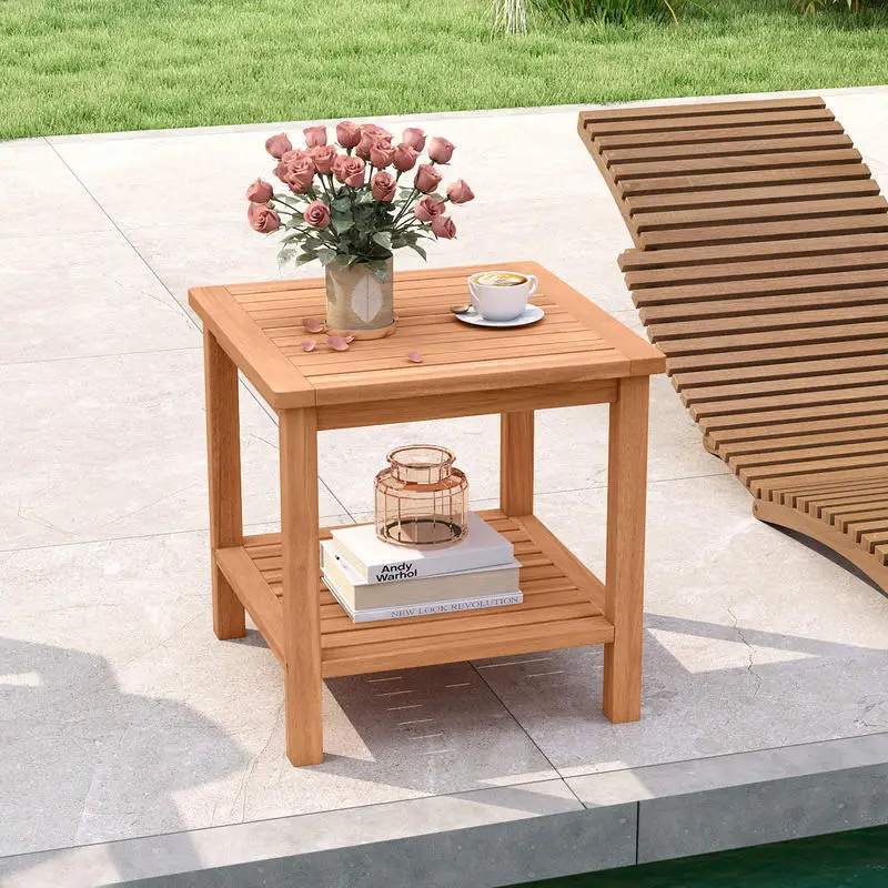 Patio Acacia Wood Side Table with Slatted Tabletop and Storage Shelf
Patio Acacia Wood Side Table with Slatted Tabletop and Storage Shelf