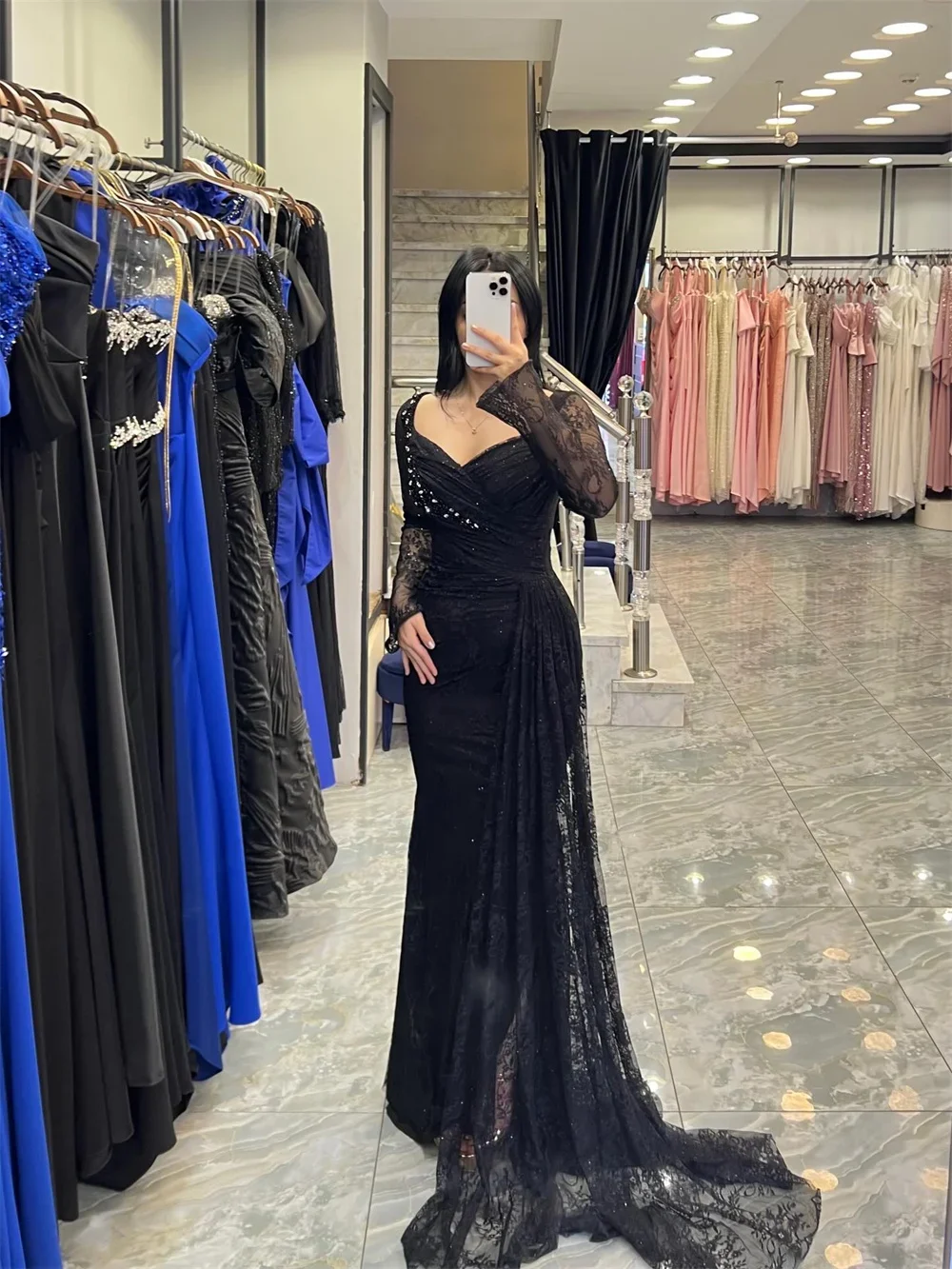 Черное кружевное вечернее платье с длинными рукавами по индивидуальному заказу, вечернее платье с ромбовидным воротником и боковым хвостом, платья de noiva, вечернее платье длиной до пола, 2026
Черное кружевное вечернее платье с длинными рукавами по индивидуальному заказу, вечернее платье с ромбовидным воротником и боковым хвостом, платья de noiva, вечернее платье длиной до пола, 2026