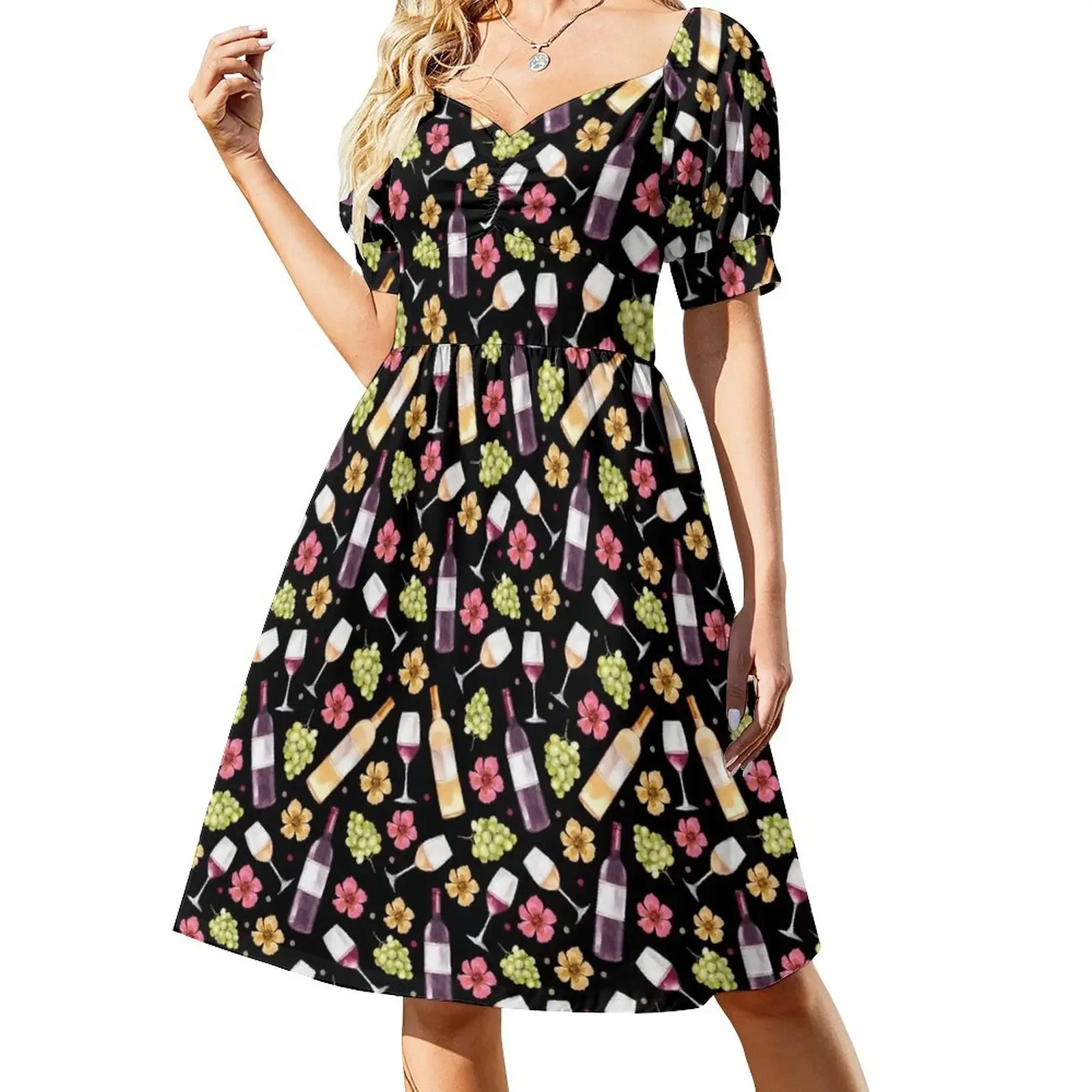 Red and White Wine Bottles Grapes and Watercolor Flowers on Black Sleeveless Dress dress dresses summer dress women 2024
Red and White Wine Bottles Grapes and Watercolor Flowers on Black Sleeveless Dress dress dresses summer dress women 2024