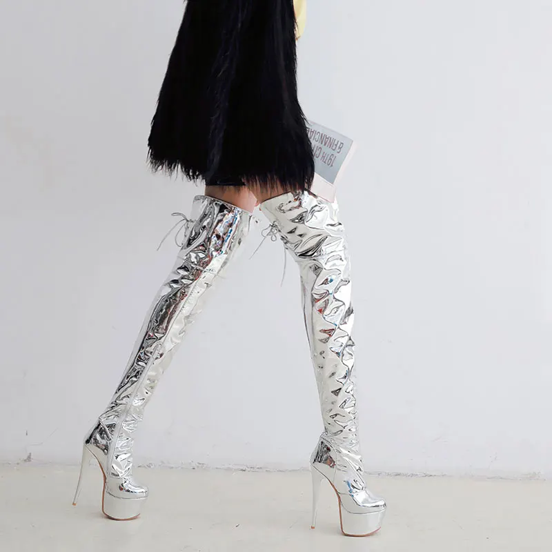 New Plus size Over Knee Boots Sexy Fetish Dance Nightclub Party Shoes High Heel Platform Women Silver Thigh High Boots Mujer
New Plus size Over Knee Boots Sexy Fetish Dance Nightclub Party Shoes High Heel Platform Women Silver Thigh High Boots Mujer