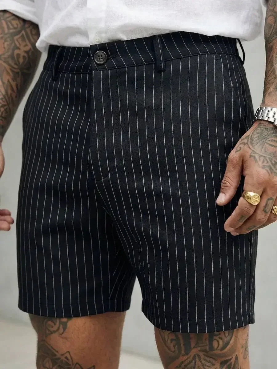 Mens Black Pinstripe Woven Casual Shorts Knee Length Button Fly Smart Casual Style
Mens Black Pinstripe Woven Casual Shorts Knee Length Button Fly Smart Casual Style