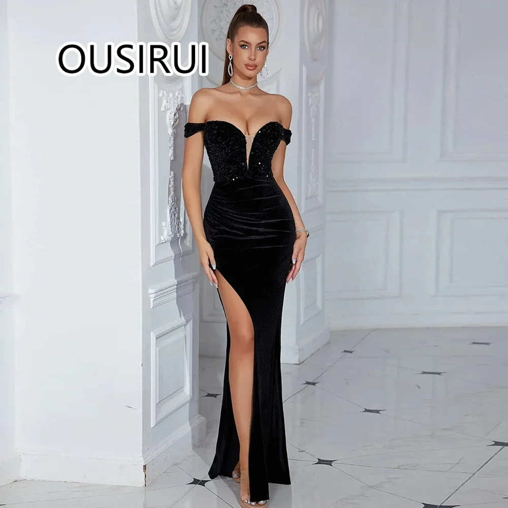 OUSIRUI vestidos de Bridal Off-Shoulder Velet Prom Dress Sexy Mermaid Backless Side High Split Court Evening Gown with Sequins
OUSIRUI vestidos de Bridal Off-Shoulder Velet Prom Dress Sexy Mermaid Backless Side High Split Court Evening Gown with Sequins