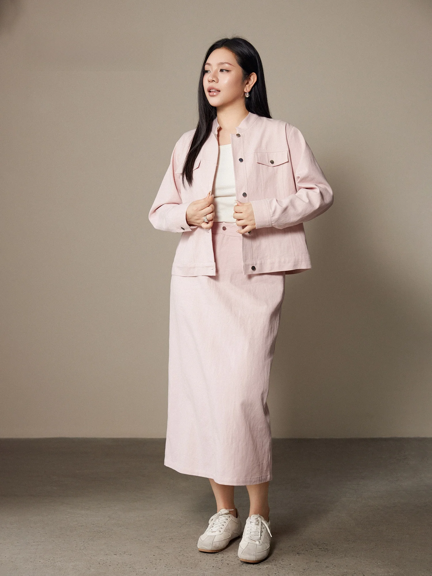 Plusmall Light Pink Denim Waed Jaet Skirt Set Women's Spring Regular Thin Outerwear ape Sandal ape
Plusmall Light Pink Denim Waed Jaet Skirt Set Women's Spring Regular Thin Outerwear ape Sandal ape