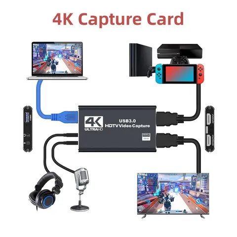 Karta przechwytująca wideo 4K USB 3.0 zgodna z HDMI 1080P 60 Hz rejestrator wideo HD Grabber dla PS4 OBS nagrywanie gier transmisja na żywo