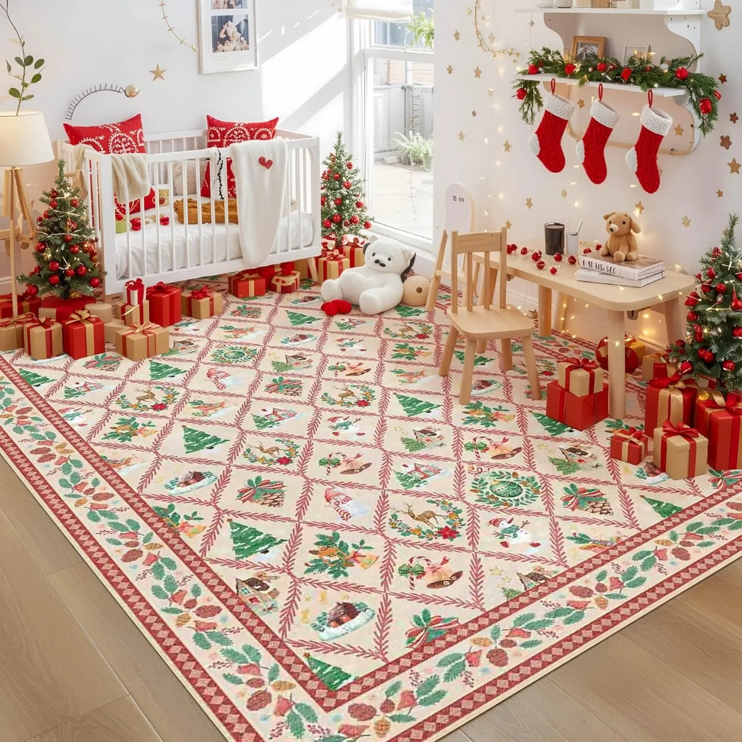 Christmas Living Room Carpet Machine Washable Non-slip Bedroom Rug Snowman Green Plant Pattern Dining Room Mat 러그 Ковер Alfombra
Christmas Living Room Carpet Machine Washable Non-slip Bedroom Rug Snowman Green Plant Pattern Dining Room Mat 러그 Ковер Alfombra