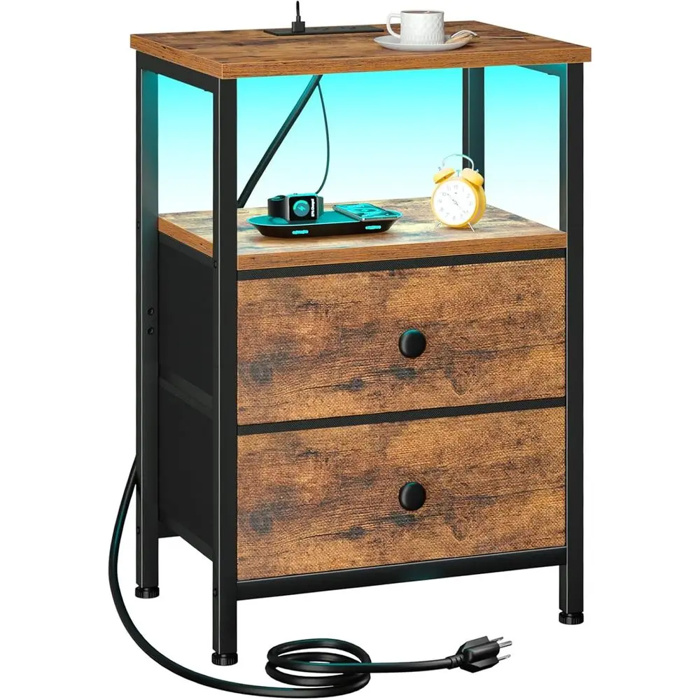 Night Stand Charging Station, Small Bed Table with USB Ports & Outlets, LED Nightstand with 2 Fabric Storage Drawers for Bedroom
Night Stand Charging Station, Small Bed Table with USB Ports & Outlets, LED Nightstand with 2 Fabric Storage Drawers for Bedroom