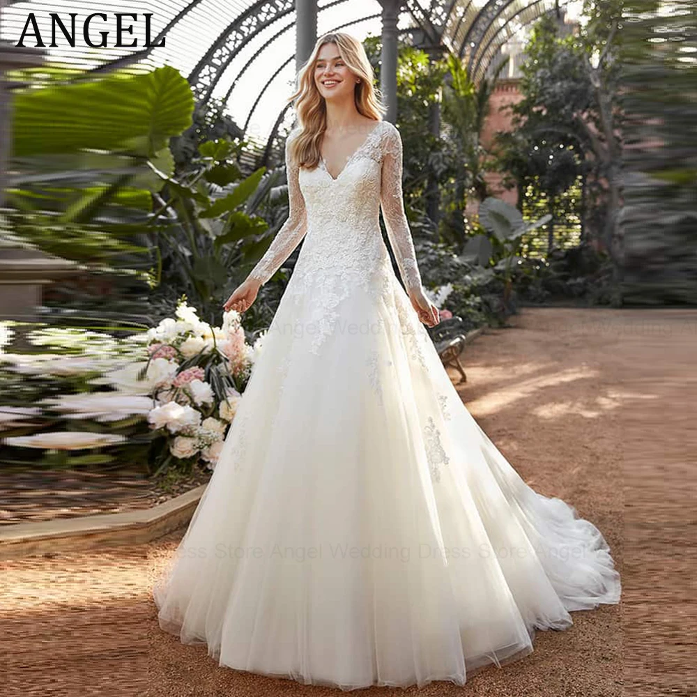 Великолепные свадебные платья ANGEL по индивидуальному заказу, 2024, длинные свадебные платья из тюля с v-образным вырезом и кружевной аппликацией, со шлейфом, Vestido de Novia
Великолепные свадебные платья ANGEL по индивидуальному заказу, 2024, длинные свадебные платья из тюля с v-образным вырезом и кружевной аппликацией, со шлейфом, Vestido de Novia