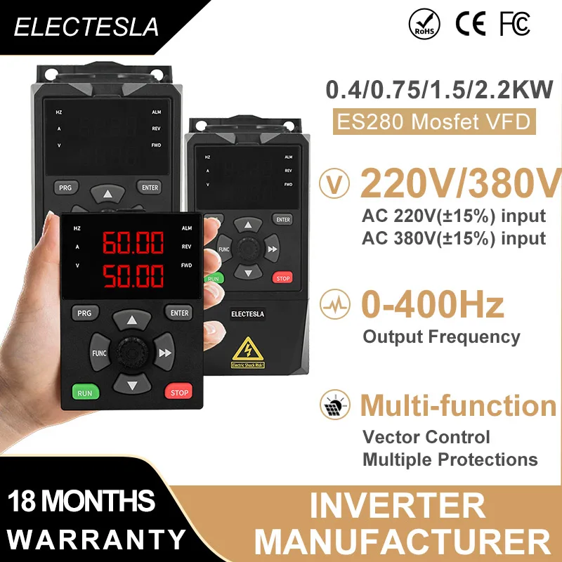 Vector Control VFD Inverter 0.4KW-2.2KW 1PH/3PH 220V-380V AC Drive Motor Speed Controller 220V to 380V Voltage Conversion
Vector Control VFD Inverter 0.4KW-2.2KW 1PH/3PH 220V-380V AC Drive Motor Speed Controller 220V to 380V Voltage Conversion