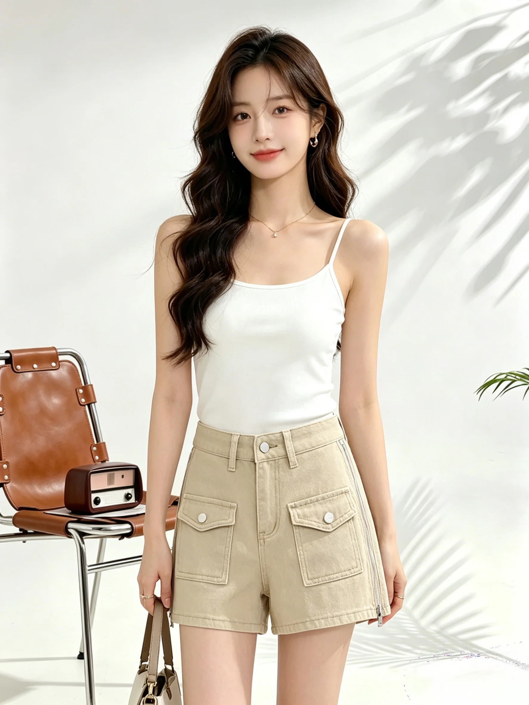 High Waist Zipper Denim Shorts Women's Summer Workwear Wide Leg Pants Retro Khaki Color Slimming Hot Pants Korean Style
High Waist Zipper Denim Shorts Women's Summer Workwear Wide Leg Pants Retro Khaki Color Slimming Hot Pants Korean Style