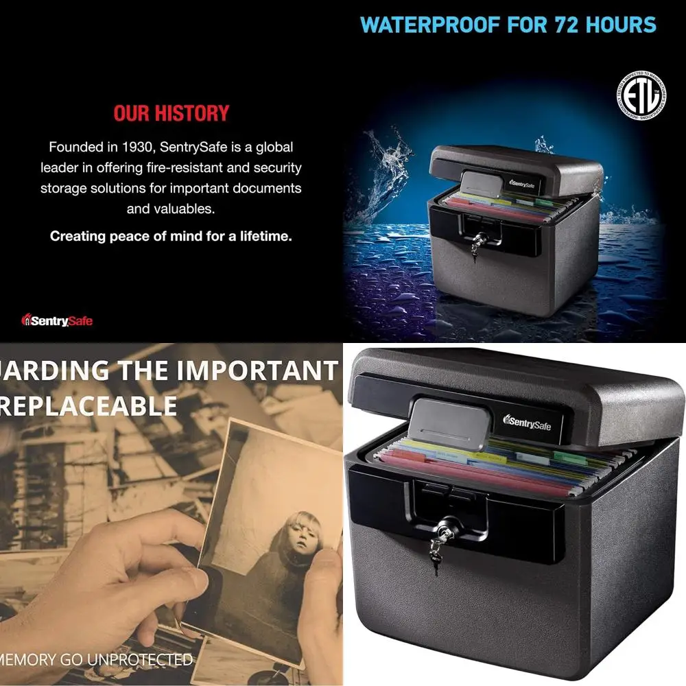 Black Fireproof and Waterproof Safe, File Folder and Document Box with Key Lock, Ex. 14.3 x 15.5 x 13.5 inches, HD4100
Black Fireproof and Waterproof Safe, File Folder and Document Box with Key Lock, Ex. 14.3 x 15.5 x 13.5 inches, HD4100