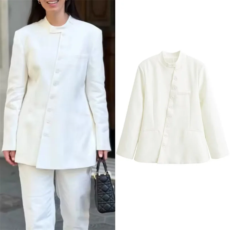 Women's Jacket 2026 Summer New White Long Sleeve Asymmetrical Button Decorative Blazer Elegant and Fashionable
Women's Jacket 2026 Summer New White Long Sleeve Asymmetrical Button Decorative Blazer Elegant and Fashionable