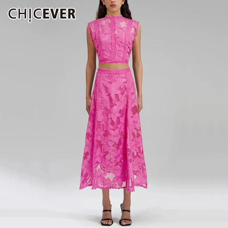 CHICEVER Casual Two Piece Set for Women Stand Collar Sleeveless Top High Waist Embroidery Mesh Skirt Solid Sets Female 2025 New
CHICEVER Casual Two Piece Set for Women Stand Collar Sleeveless Top High Waist Embroidery Mesh Skirt Solid Sets Female 2025 New