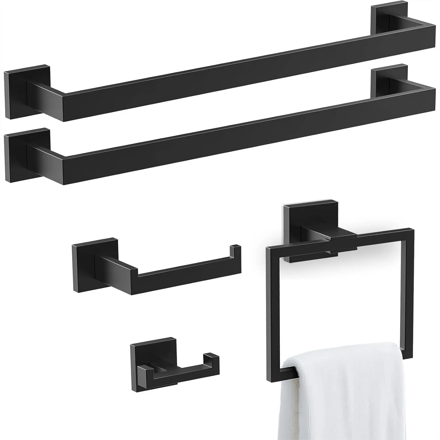 5 Piece Matte Black Bathroom Hardware Set with 23.6 inch Towel Bar, SUS304 Stainless Steel Towel Rack for Bathroom
5 Piece Matte Black Bathroom Hardware Set with 23.6 inch Towel Bar, SUS304 Stainless Steel Towel Rack for Bathroom