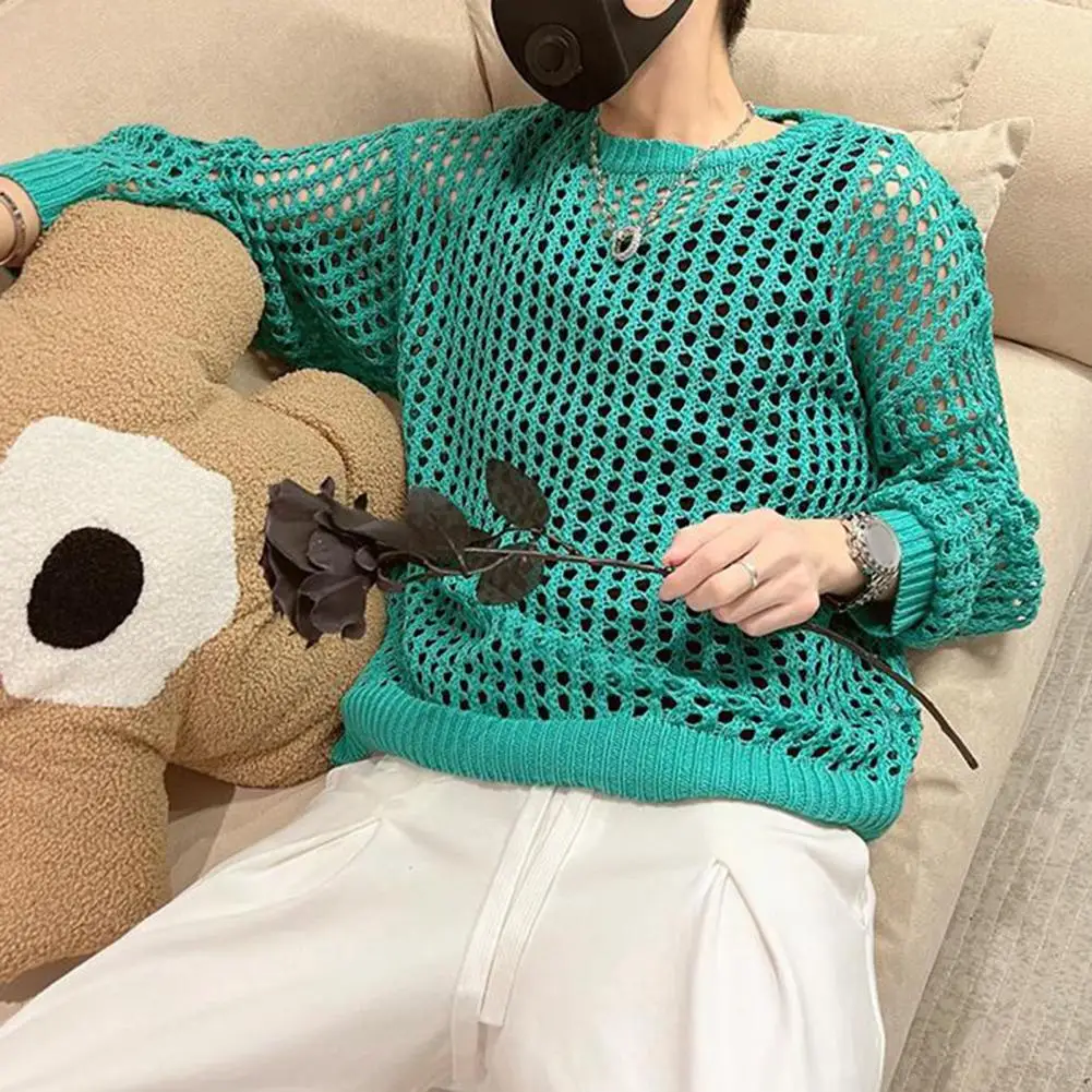 Knitted Men Top Men Long Sleeve Top Stylish Men's Mesh Fishnet Clubwear Top with Long Sleeves Round Neck Hip Hop Party for A
Knitted Men Top Men Long Sleeve Top Stylish Men's Mesh Fishnet Clubwear Top with Long Sleeves Round Neck Hip Hop Party for A