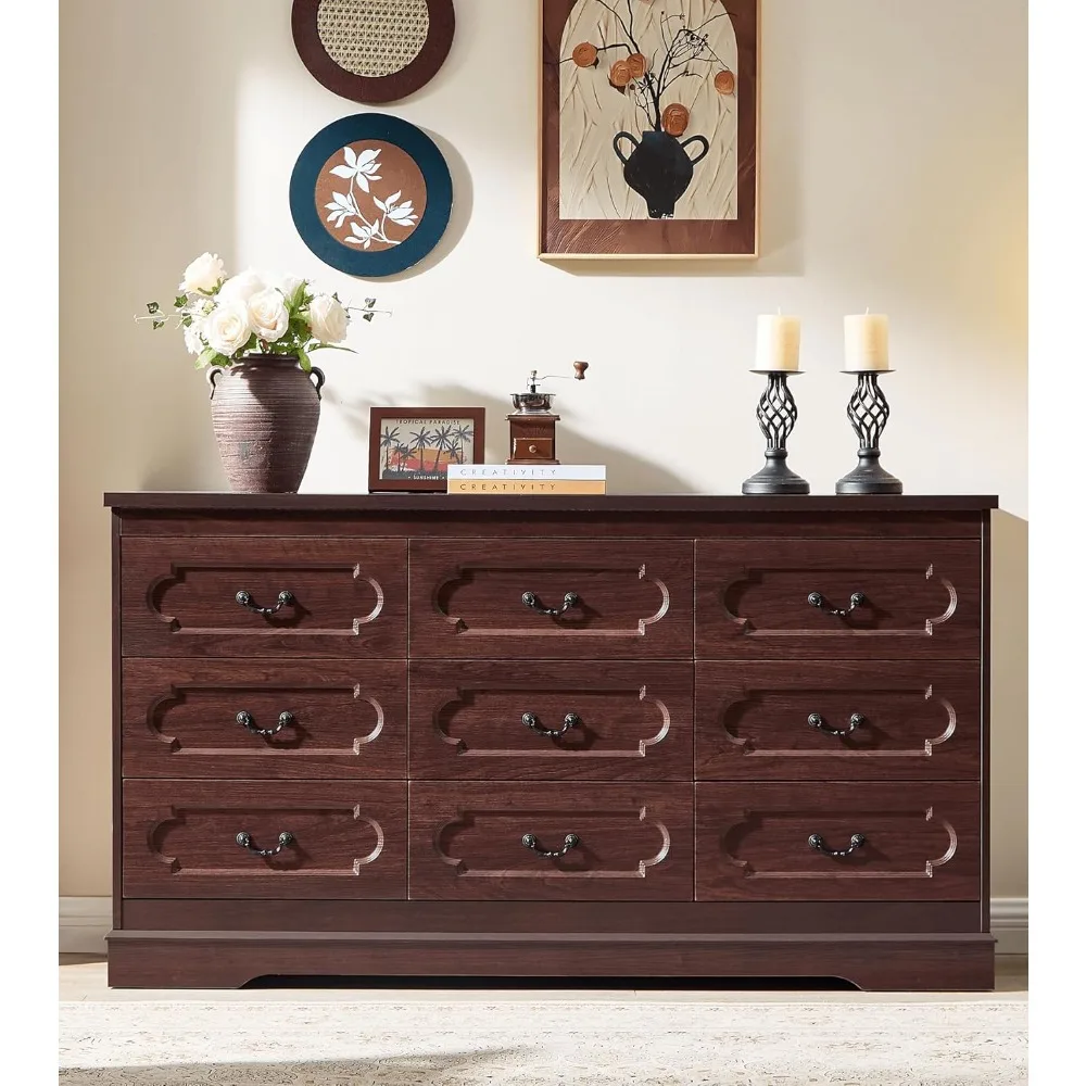 9 Drawer Dresser for Bedroom Farmhouse Cherry Tall Wood Chest of Drawers for Bedroom Dresser, Modern Rustic 59" Wide Draw
9 Drawer Dresser for Bedroom Farmhouse Cherry Tall Wood Chest of Drawers for Bedroom Dresser, Modern Rustic 59" Wide Draw