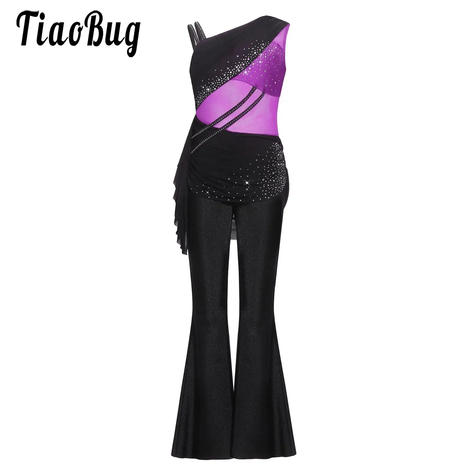 Kids Girls Modern Lyrical Figure Skating Dance Jumpsuits Mesh Ruched Overlay Asymmetrical Dance Rhinestones Performance Costume
Kids Girls Modern Lyrical Figure Skating Dance Jumpsuits Mesh Ruched Overlay Asymmetrical Dance Rhinestones Performance Costume