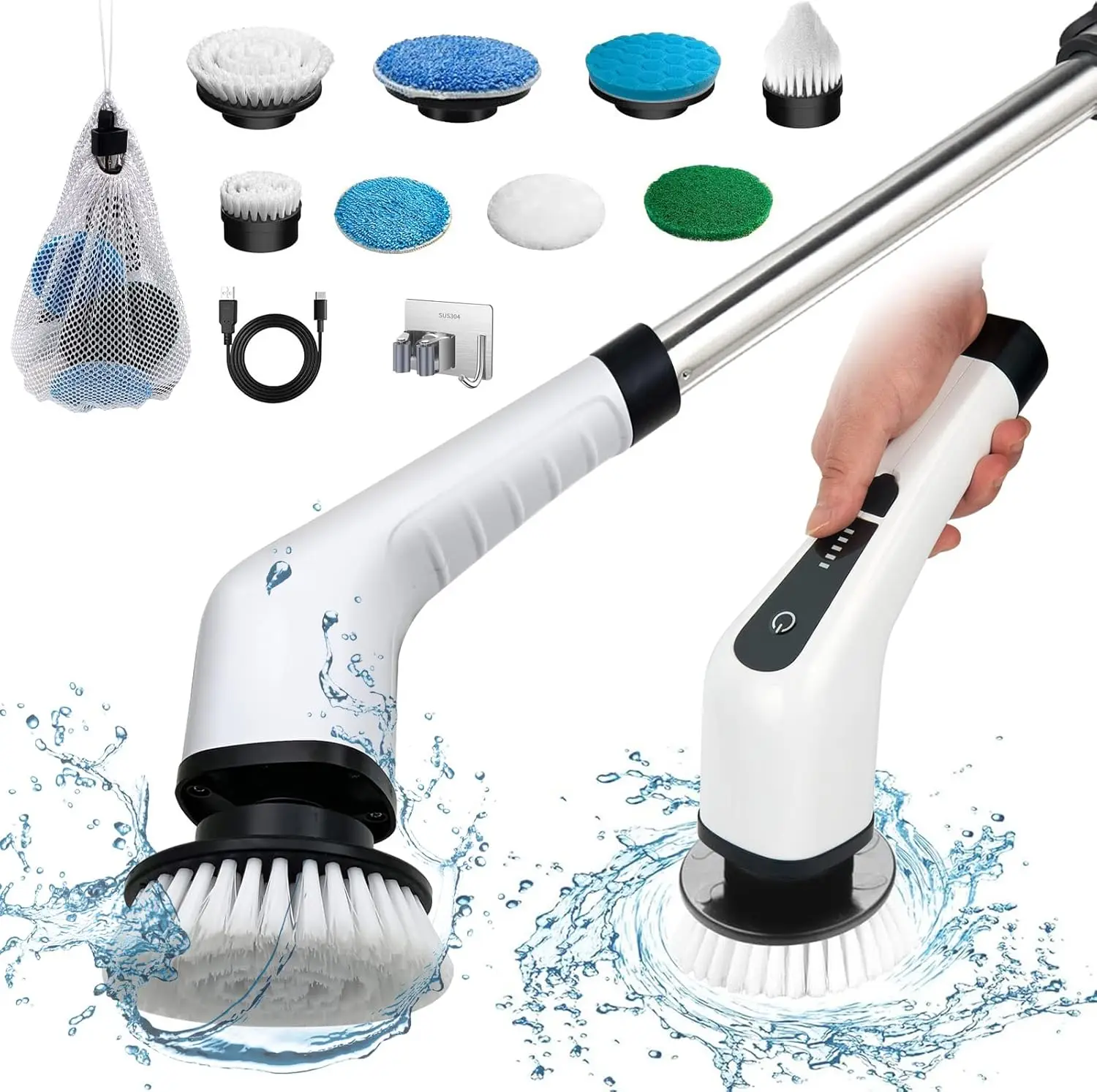 Electric Spin Scrubber Cordless with 8 Brush Heads, Adjustable Handle for Bathroom Tile Floor Car Cleaning
Electric Spin Scrubber Cordless with 8 Brush Heads, Adjustable Handle for Bathroom Tile Floor Car Cleaning