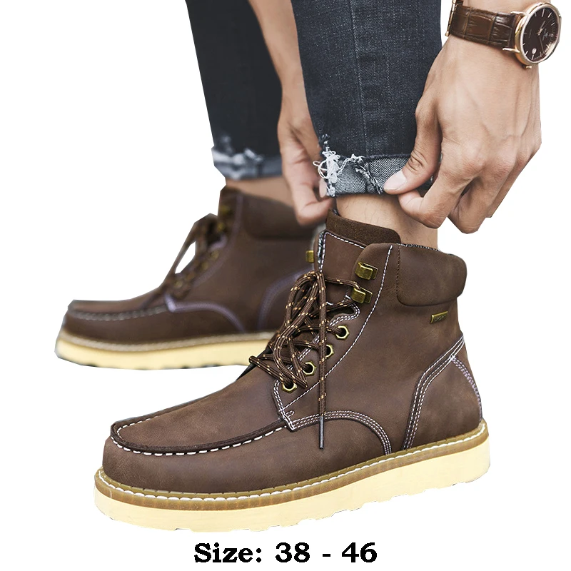 High quality ankle length high top leather boots for men round toe new 2024 autumn winter hiking outdoor formal shoe black brown
High quality ankle length high top leather boots for men round toe new 2024 autumn winter hiking outdoor formal shoe black brown