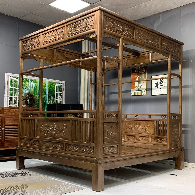 Solid wood shelf bed, new Chinese mortise and tenon four columns, simple and classical, log carved thick pad pull-out double bed
Solid wood shelf bed, new Chinese mortise and tenon four columns, simple and classical, log carved thick pad pull-out double bed