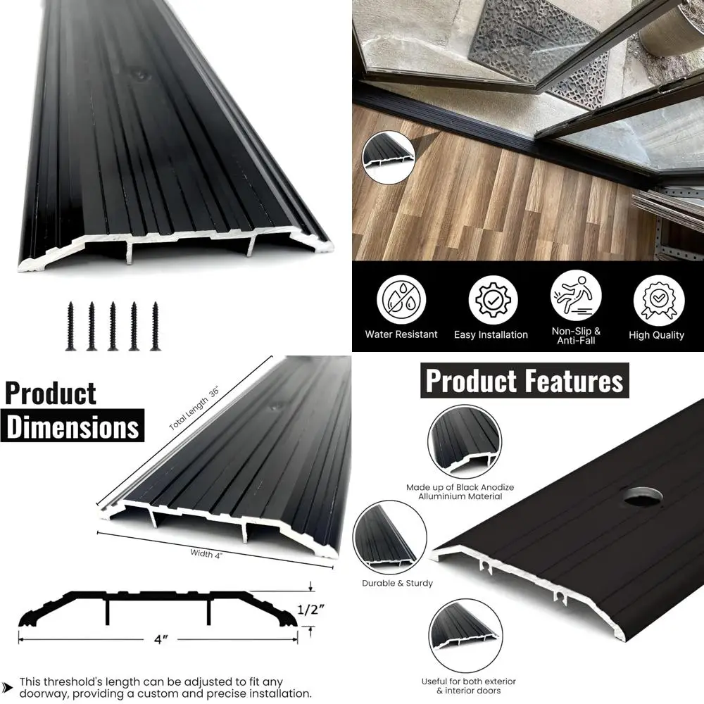 Алюминиевые дверные пороги — переходные полосы и седло для наружных дверей, ширина 4 дюйма, высота 1/2 дюйма, подходят для передних дверей
Алюминиевые дверные пороги — переходные полосы и седло для наружных дверей, ширина 4 дюйма, высота 1/2 дюйма, подходят для передних дверей