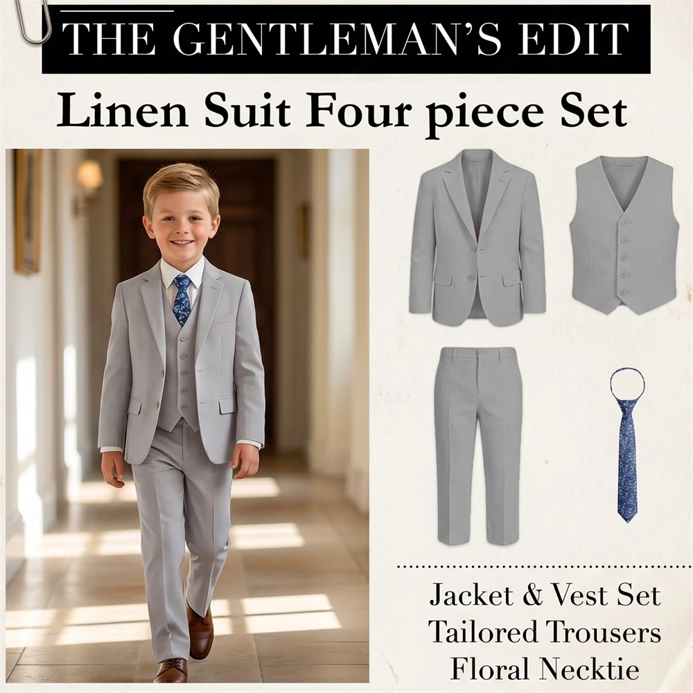 Boys 4 Piece Formal Suit Set with Vest Tie Boutonniere for Wedding Ring Bearer Prom Ceremony Party Celebration Family Gathering
Boys 4 Piece Formal Suit Set with Vest Tie Boutonniere for Wedding Ring Bearer Prom Ceremony Party Celebration Family Gathering