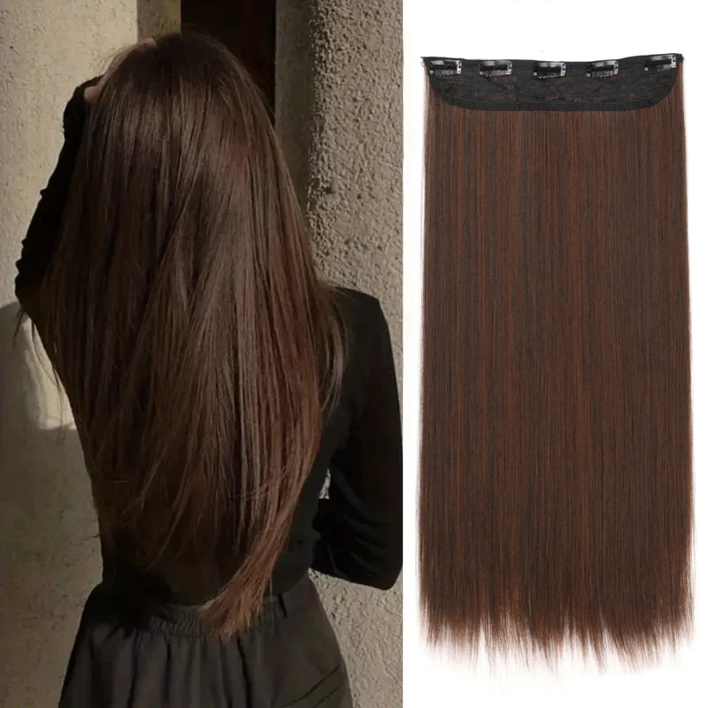 24Inch Synthetic Long Straight 5 Clips One Piece Invisible Hair Extensions Black Brown Hairpiece for Women
24Inch Synthetic Long Straight 5 Clips One Piece Invisible Hair Extensions Black Brown Hairpiece for Women