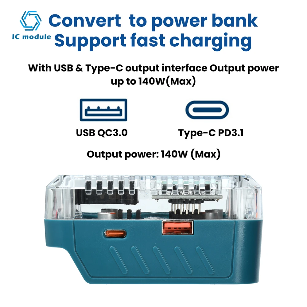 Адаптер зарядного устройства для литиевой батареи с цифровым дисплеем, 28 В, двунаправленная зарядка/разрядка PD 3,1, 140 Вт, Type-C для Makita
Адаптер зарядного устройства для литиевой батареи с цифровым дисплеем, 28 В, двунаправленная зарядка/разрядка PD 3,1, 140 Вт, Type-C для Makita