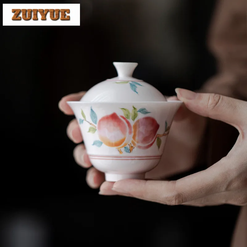 125ml Underglaze Color Hand-painted Peach Thin Body Gaiwan Creative Tea Tureen Tea Bowl With Lid Kit Tea Making Cover Bowl Craft
125ml Underglaze Color Hand-painted Peach Thin Body Gaiwan Creative Tea Tureen Tea Bowl With Lid Kit Tea Making Cover Bowl Craft
