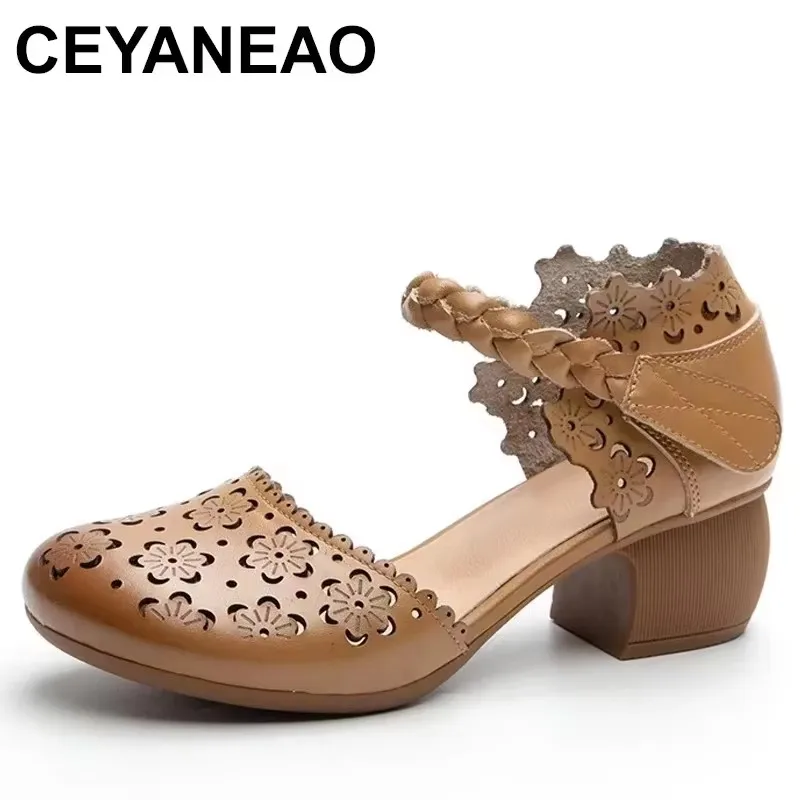 2025 New Top Cowhide Hollow Round Toe Side Open Women Sandal Shoes Summer Leather Sandals Elegant Trend Mid Heel Sandals
2025 New Top Cowhide Hollow Round Toe Side Open Women Sandal Shoes Summer Leather Sandals Elegant Trend Mid Heel Sandals