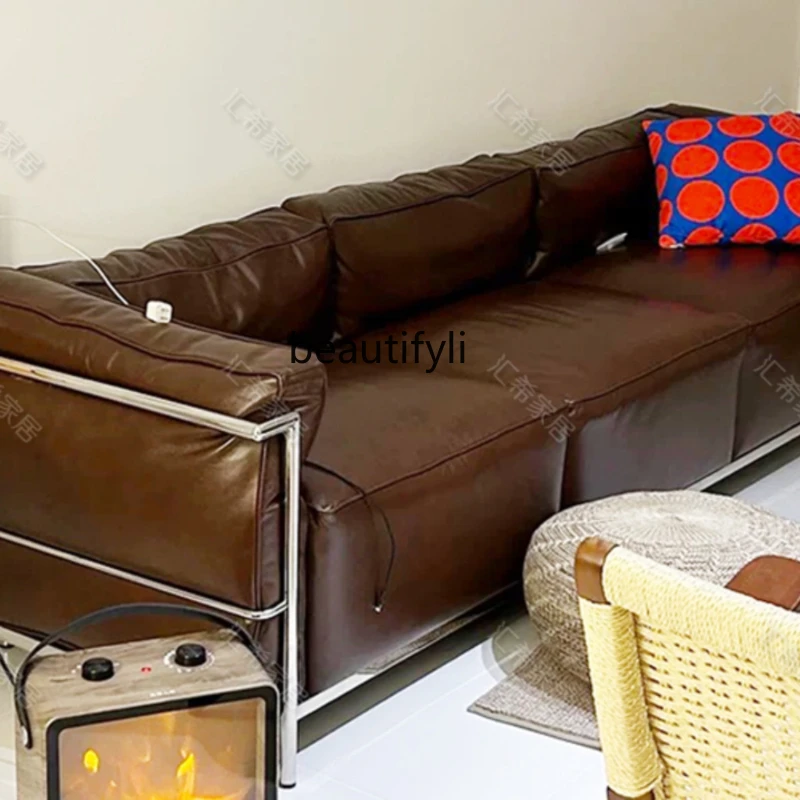 French Retro Three-Person down Leather Sofa Modern Living Room Reception Room Straight Row
French Retro Three-Person down Leather Sofa Modern Living Room Reception Room Straight Row