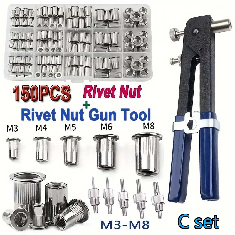 Набор для установки заклепочных гаек (150 шт.) с пистолетом-заклепочником M3/M4/M5/M6/M8, включая заклепочные гайки и пистолет для ремонта, с винтами с плоской головкой и заклепками-попперами
Набор для установки заклепочных гаек (150 шт.) с пистолетом-заклепочником M3/M4/M5/M6/M8, включая заклепочные гайки и пистолет для ремонта, с винтами с плоской головкой и заклепками-попперами