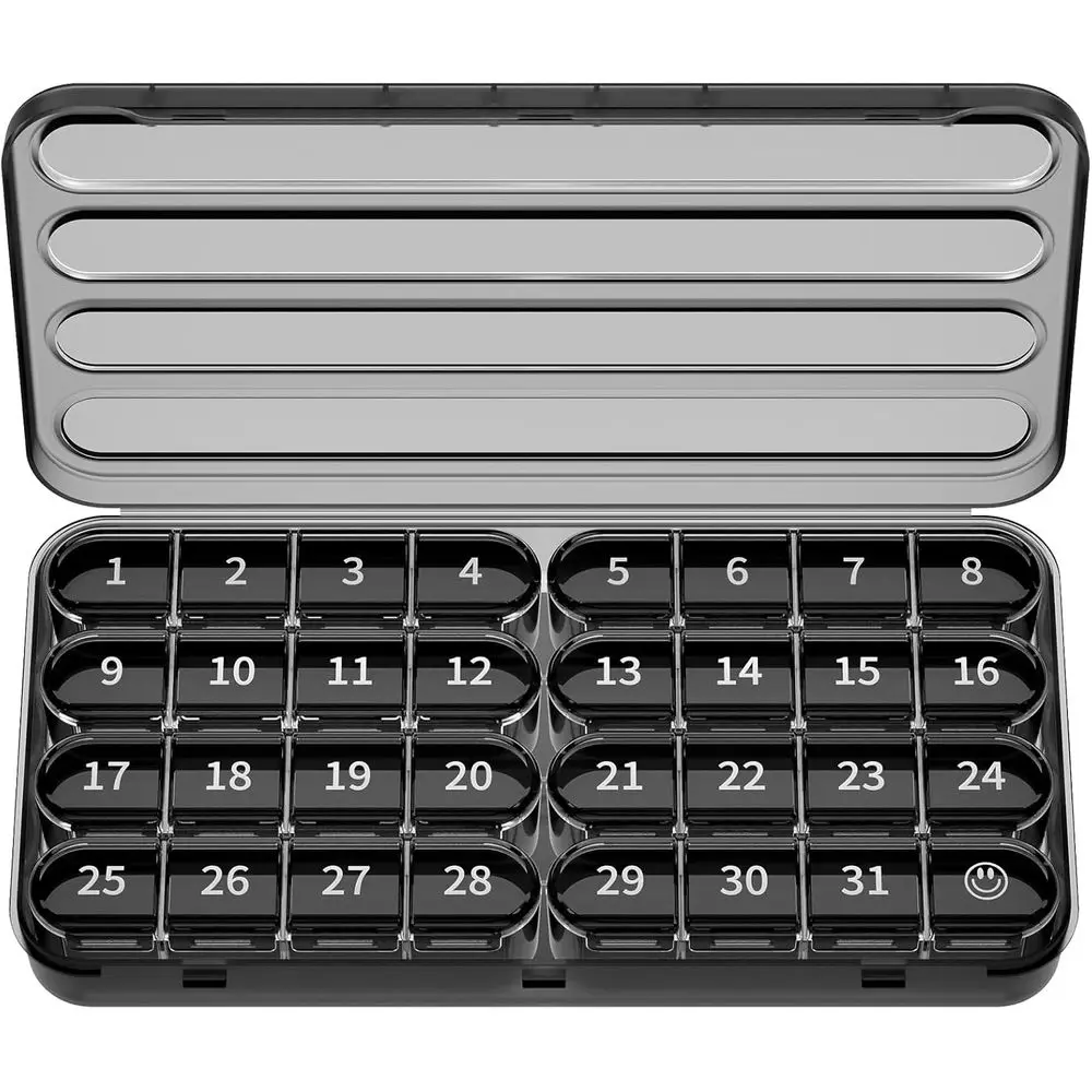 30-Day 1-Dose Pill Organizer - Compact Travel Medicine Box for Daily Vitamins or Medications (Black)
30-Day 1-Dose Pill Organizer - Compact Travel Medicine Box for Daily Vitamins or Medications (Black)