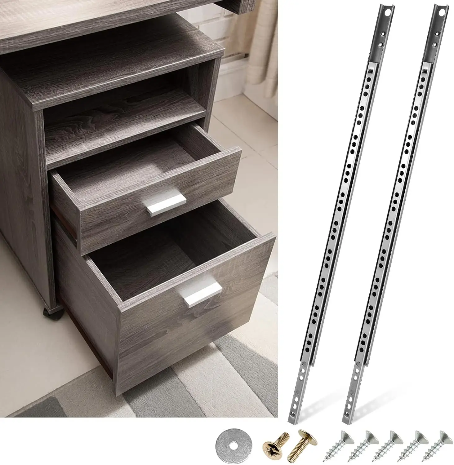 4pcs Ball Bearing Drawer Slides 16 Inch 406mm, 2 Fold Metal Drawer Tracks, Smooth Two Way Slide with Mounting Screws
4pcs Ball Bearing Drawer Slides 16 Inch 406mm, 2 Fold Metal Drawer Tracks, Smooth Two Way Slide with Mounting Screws