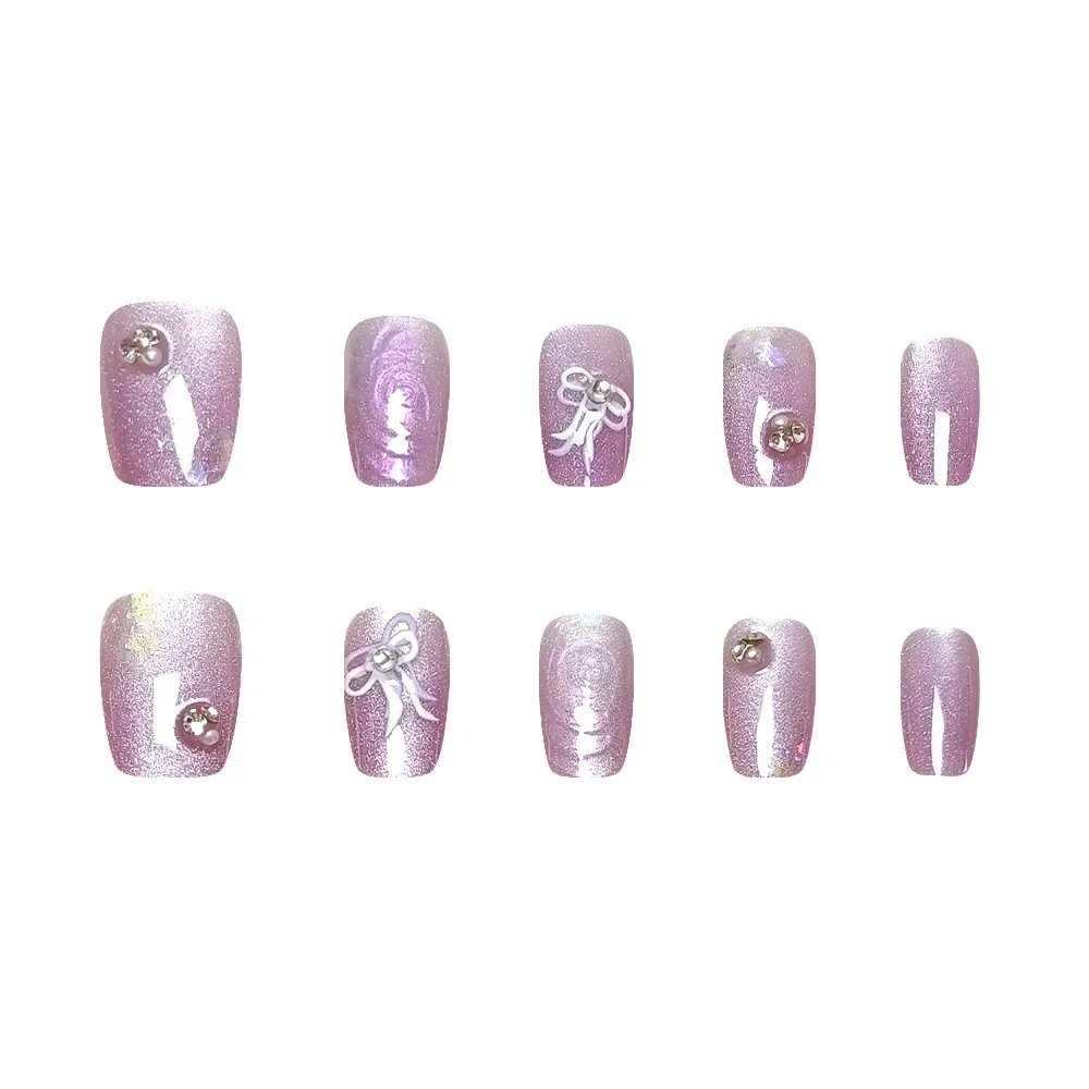 2026 New Minimalist Wearable Nail Art: Short Trapeze Purple Cat Eye Wearable Nail Tips with Rhinestone Bow
2026 New Minimalist Wearable Nail Art: Short Trapeze Purple Cat Eye Wearable Nail Tips with Rhinestone Bow