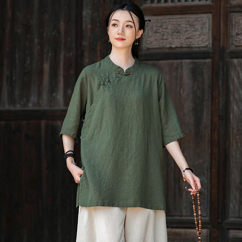 Chinese Style Women Casual Shirt New Arrival 2025 Summer Vintage Stand Collar Loose Female Half Sleeve Tops Shirts M1846
Chinese Style Women Casual Shirt New Arrival 2025 Summer Vintage Stand Collar Loose Female Half Sleeve Tops Shirts M1846