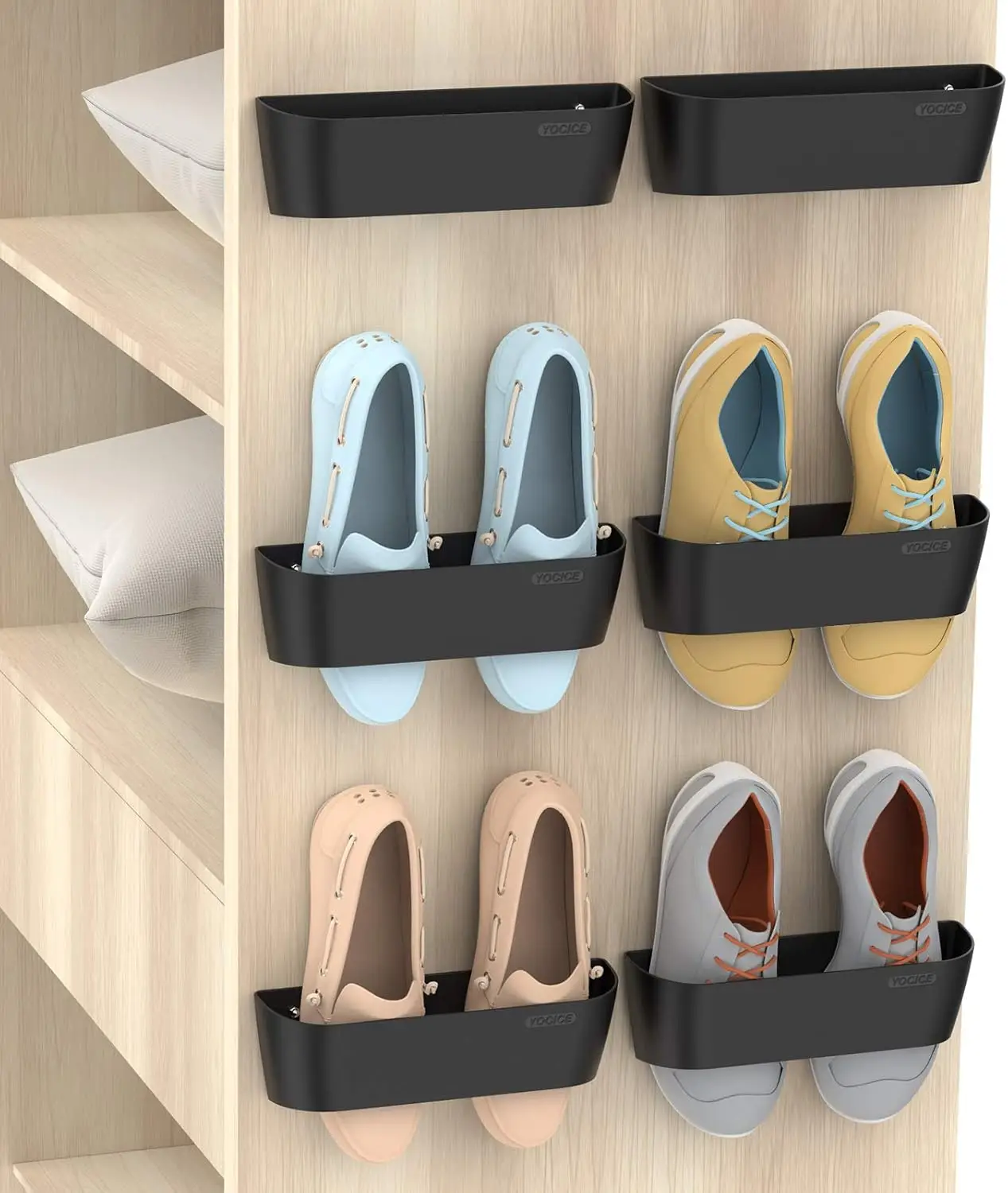Wall Mounted Shoes Rack 6 Pack with Sticky Strips, Plastic Shoe Holder for Door, Bathroom, Living Room
Wall Mounted Shoes Rack 6 Pack with Sticky Strips, Plastic Shoe Holder for Door, Bathroom, Living Room