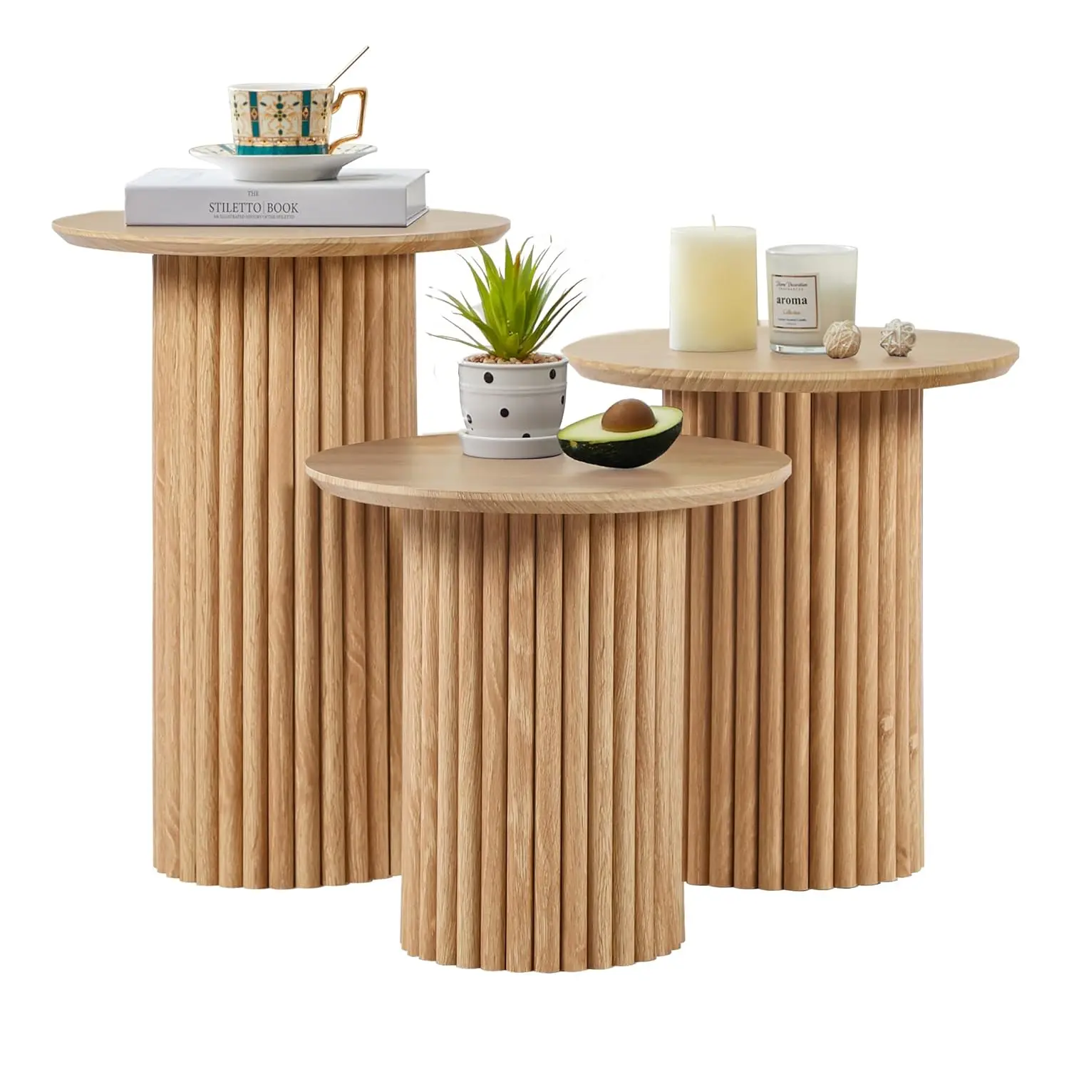 Round Nesting Coffee Table Set of 3 Mid Century Fluted Wood Side Drink Table for Living Room Natural,Customized
Round Nesting Coffee Table Set of 3 Mid Century Fluted Wood Side Drink Table for Living Room Natural,Customized