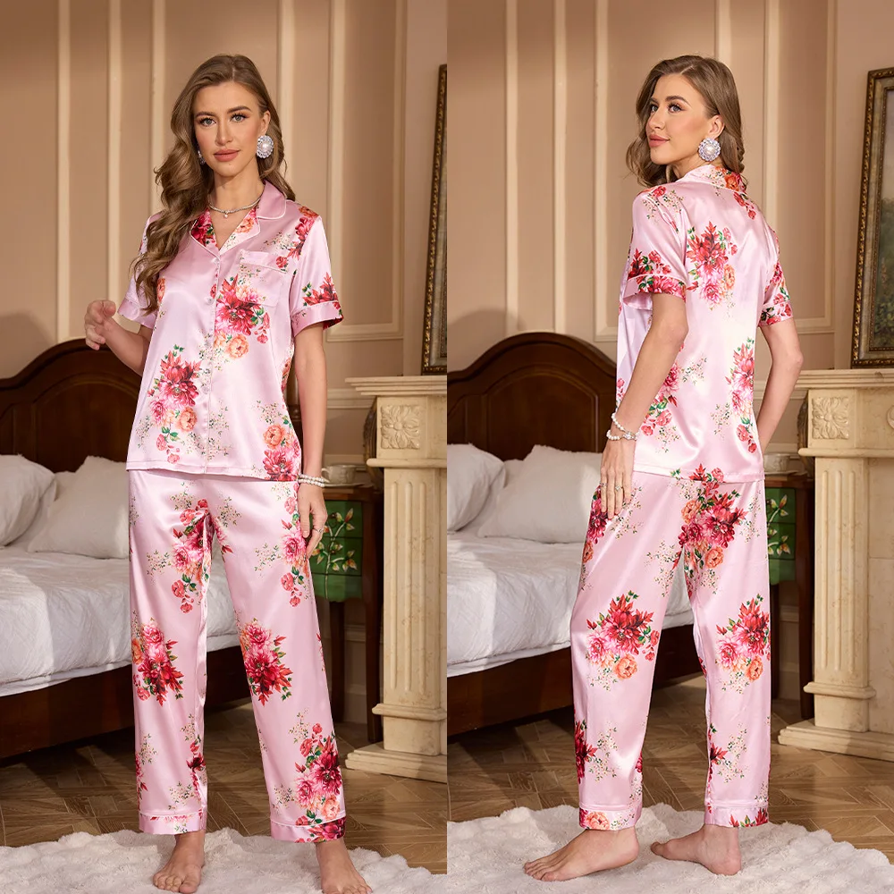 Shor Sleeve Pajamas Set Women Silkly Sleepwear Loose Top&pants Outfit Satin 2pcs Home Clothes Print Nightwear Loungewear
Shor Sleeve Pajamas Set Women Silkly Sleepwear Loose Top&pants Outfit Satin 2pcs Home Clothes Print Nightwear Loungewear
