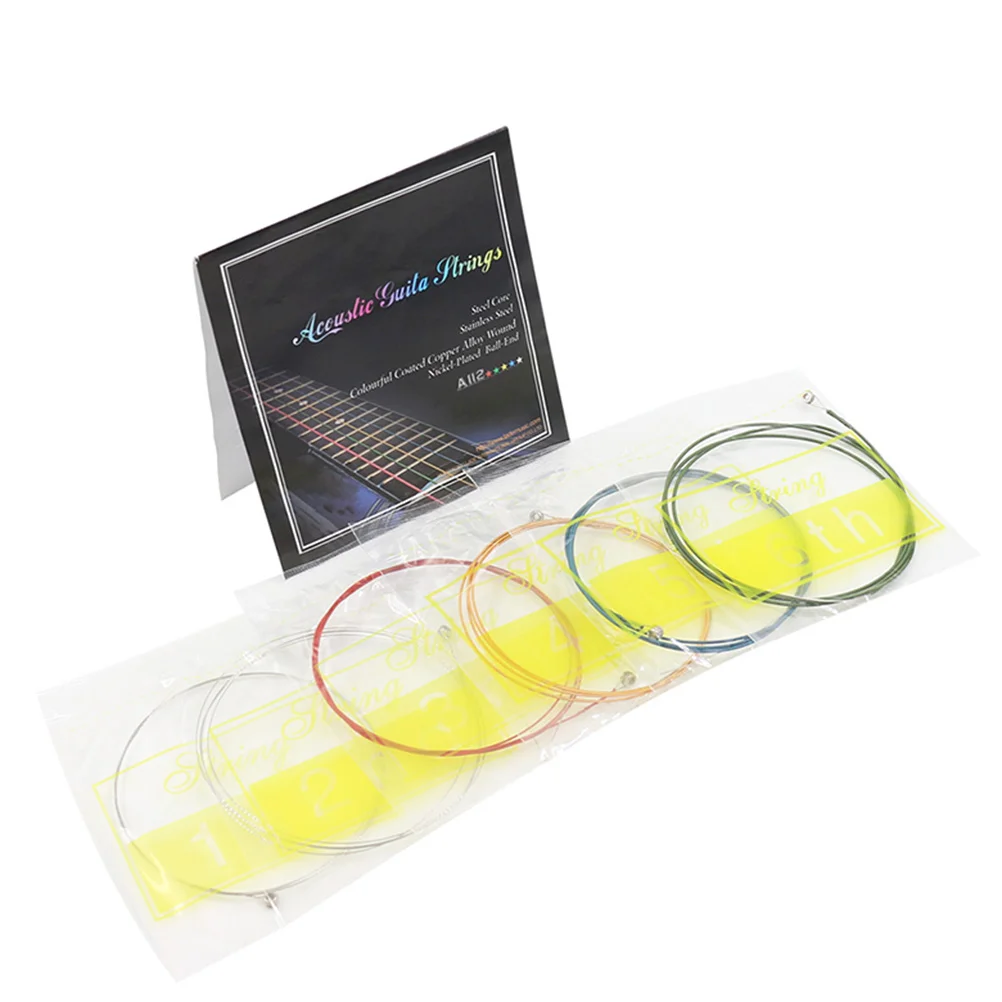 1Set Guitar Strings Brass Alloy Acoustic Colorful Folk Guitar Strings Set Clear Bright Tone Replacement Accessory 
1Set Guitar Strings Brass Alloy Acoustic Colorful Folk Guitar Strings Set Clear Bright Tone Replacement Accessory