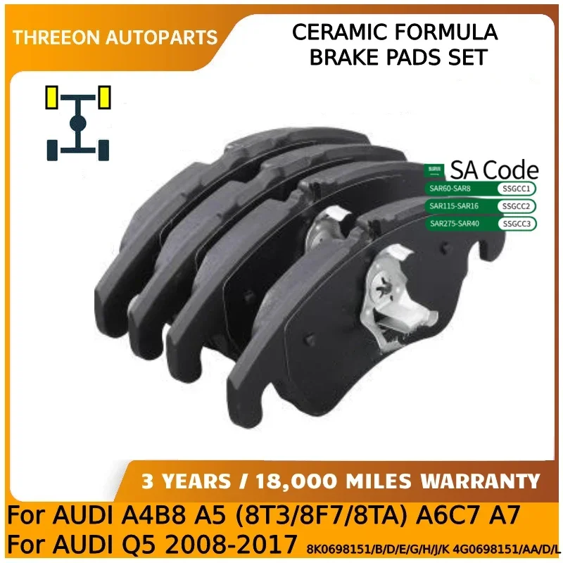 THREEON Front Brake Pads for AUDI A4B8 A5 (8T3/8F7/8TA) A6C7 A7 for AUDI Q5 2008-2017 8K0698151/B/D/E/G/H/J/K 4G0698151/AA/D/L
THREEON Front Brake Pads for AUDI A4B8 A5 (8T3/8F7/8TA) A6C7 A7 for AUDI Q5 2008-2017 8K0698151/B/D/E/G/H/J/K 4G0698151/AA/D/L