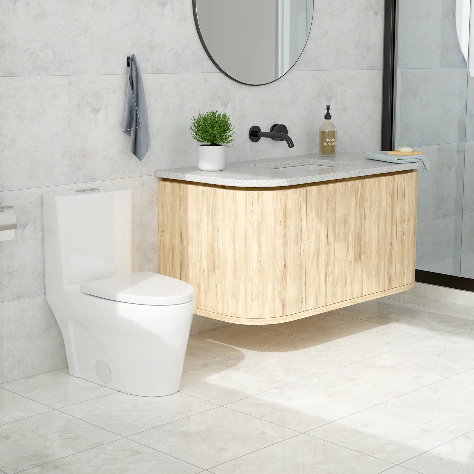 Modern One-Piece Toilet With Dual Flush Elongated Bowl, Soft-Close Seat, Ceramic Floor-Mounted Water Closet
Modern One-Piece Toilet With Dual Flush Elongated Bowl, Soft-Close Seat, Ceramic Floor-Mounted Water Closet