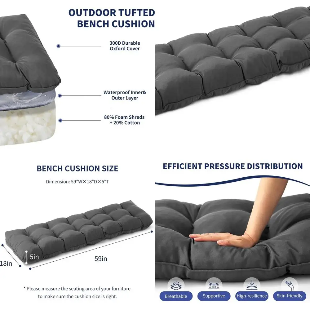 59x18x5 дюймов водостойкая тафтинговая подушка для уличной скамейки, устойчивая к выцветанию для патио, крыльца или качелей, темно-серая
59x18x5 дюймов водостойкая тафтинговая подушка для уличной скамейки, устойчивая к выцветанию для патио, крыльца или качелей, темно-серая