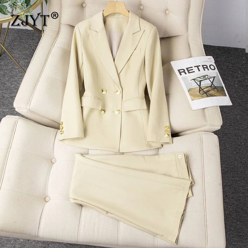 ZJYT Elegant Business Chic Autumn Blazer Pants Suit for Women Long Sleeve Double Breasted Jacket Trousers Sets 2 Pieces Outfit
ZJYT Elegant Business Chic Autumn Blazer Pants Suit for Women Long Sleeve Double Breasted Jacket Trousers Sets 2 Pieces Outfit