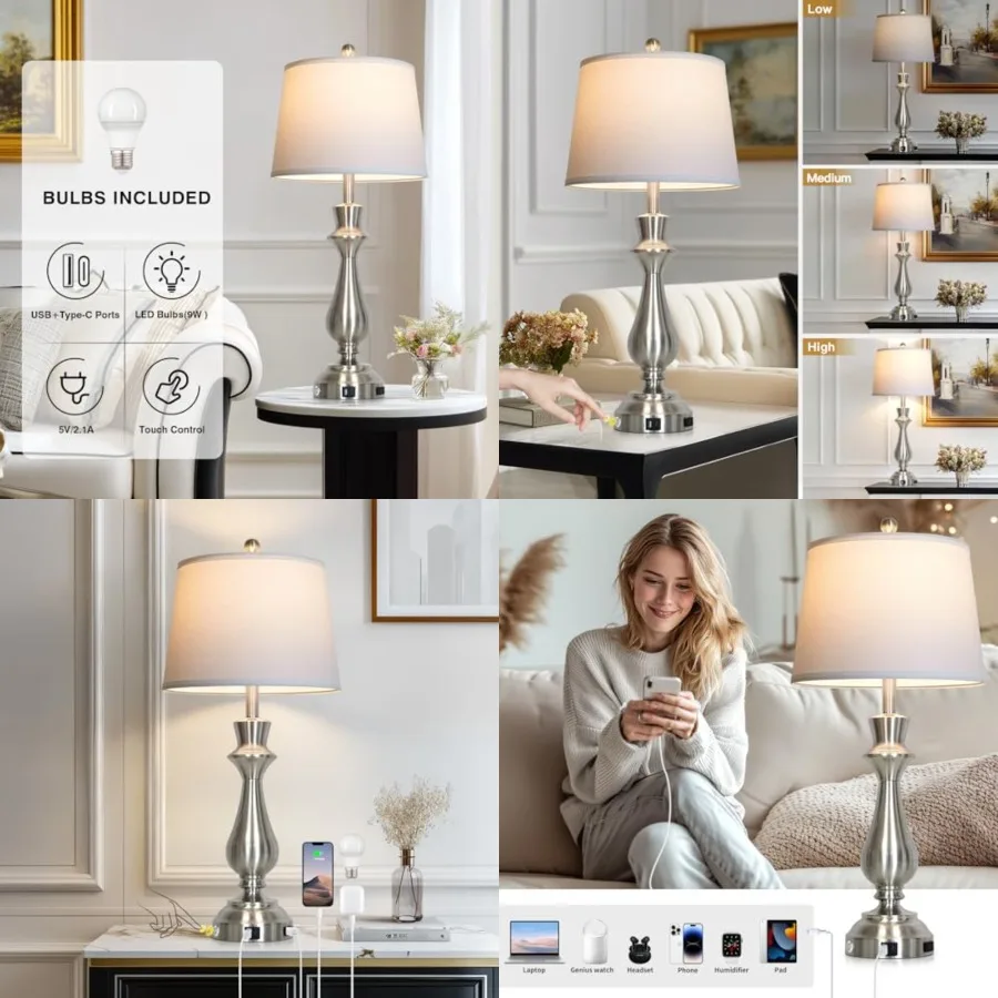 Modern Table Lamp for Living Room, 30" Tall Bedside Lamp with USB Charging Port, 3-Way Dimmable Touch Nightstand Lamp for Bedro
Modern Table Lamp for Living Room, 30" Tall Bedside Lamp with USB Charging Port, 3-Way Dimmable Touch Nightstand Lamp for Bedro